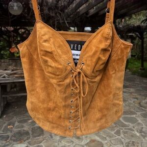 Reformation Veda Women's Brown Suede Lace-Up Top Size 4